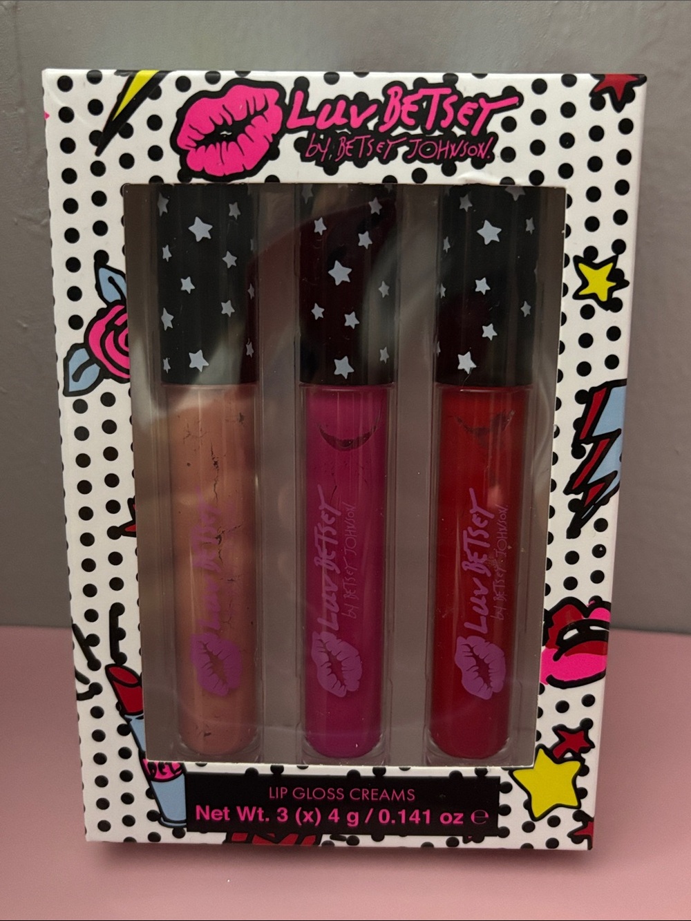 Betsey Johnson Luv Betsey Lip Gloss Set – Nude, Hot Pink & Red